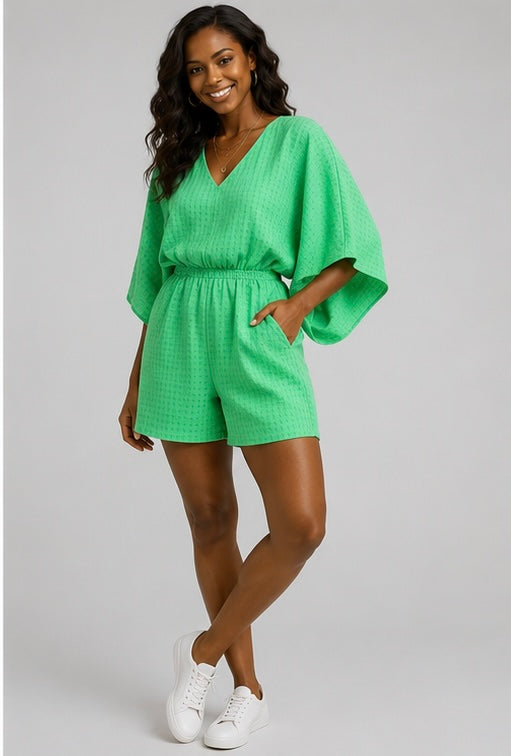 Kimono sleeve elastic waist romper