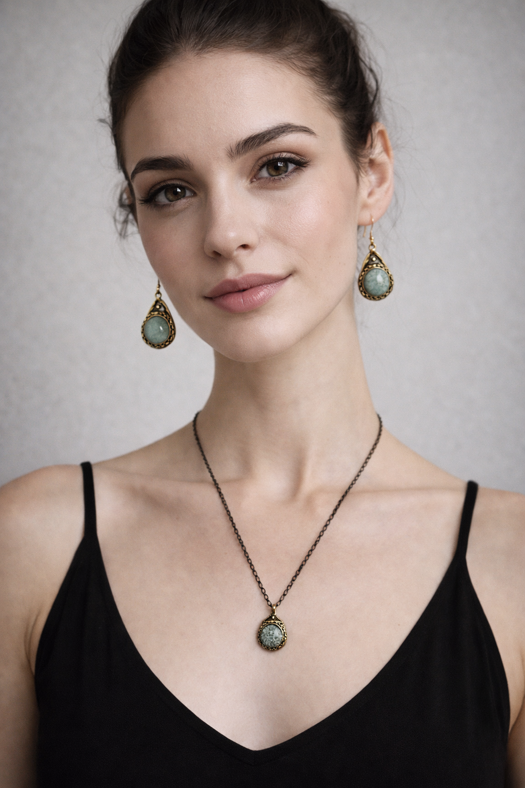 Handmade Teardrop shape with Aventurine Mixed metal earrings