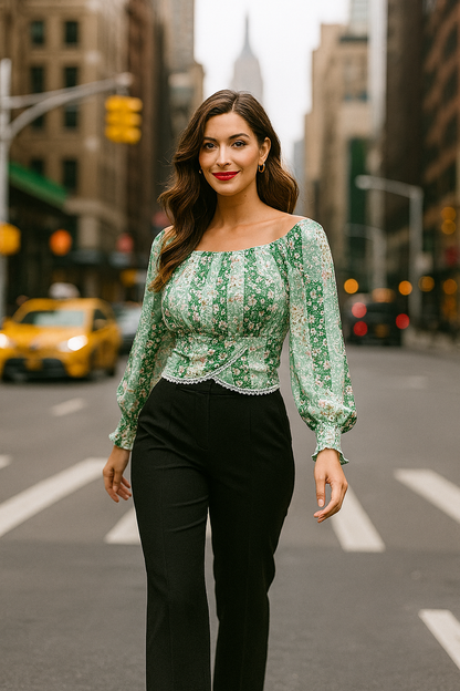 FLORA CRUSH OFF SHOULDER CINCHED WRIST SLEEVES BLOUSE