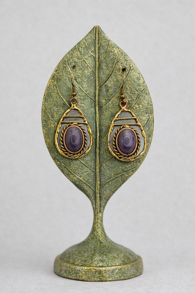 Handmade mixed metal earrings with amethyst stones