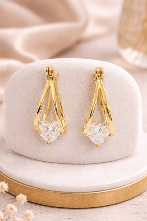 Teardrop rhinestone pincatch earrings, front view