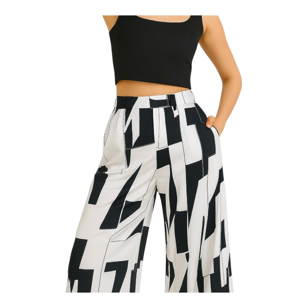 ABSTRACT AFFAIR BLACK & WHITE WIDE LEG PALAZZO PANTS