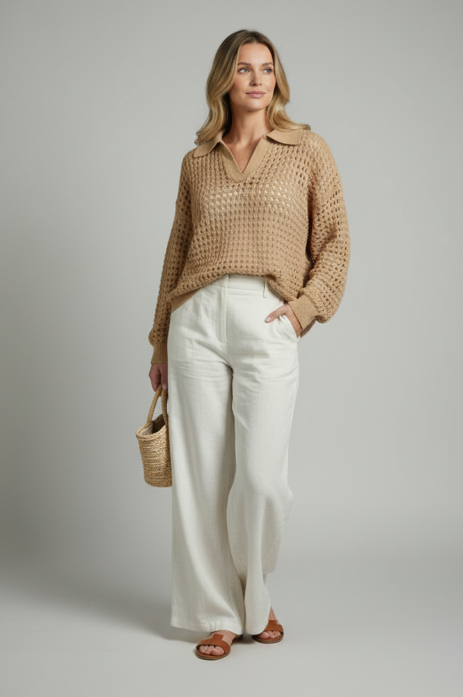 Dune Drift Loose Fit Knit Pullover Sweater