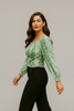 Floral cinched wrist sleeve off-shoulder top