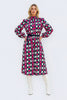 Vibrant multi-print midi dress with included belt