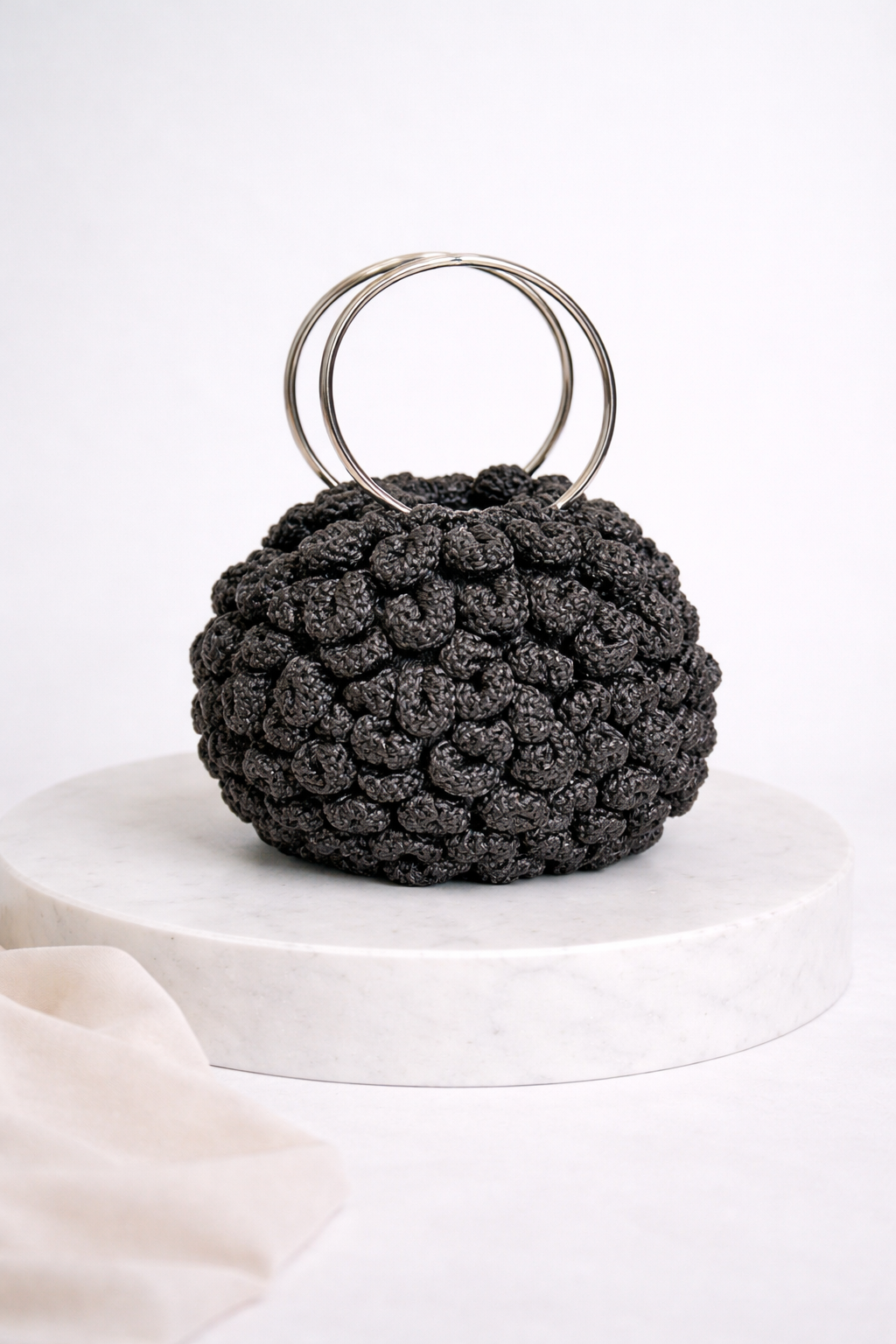 Hand- Knitted Halo Embossed Rose Bag w/ Steel Handles