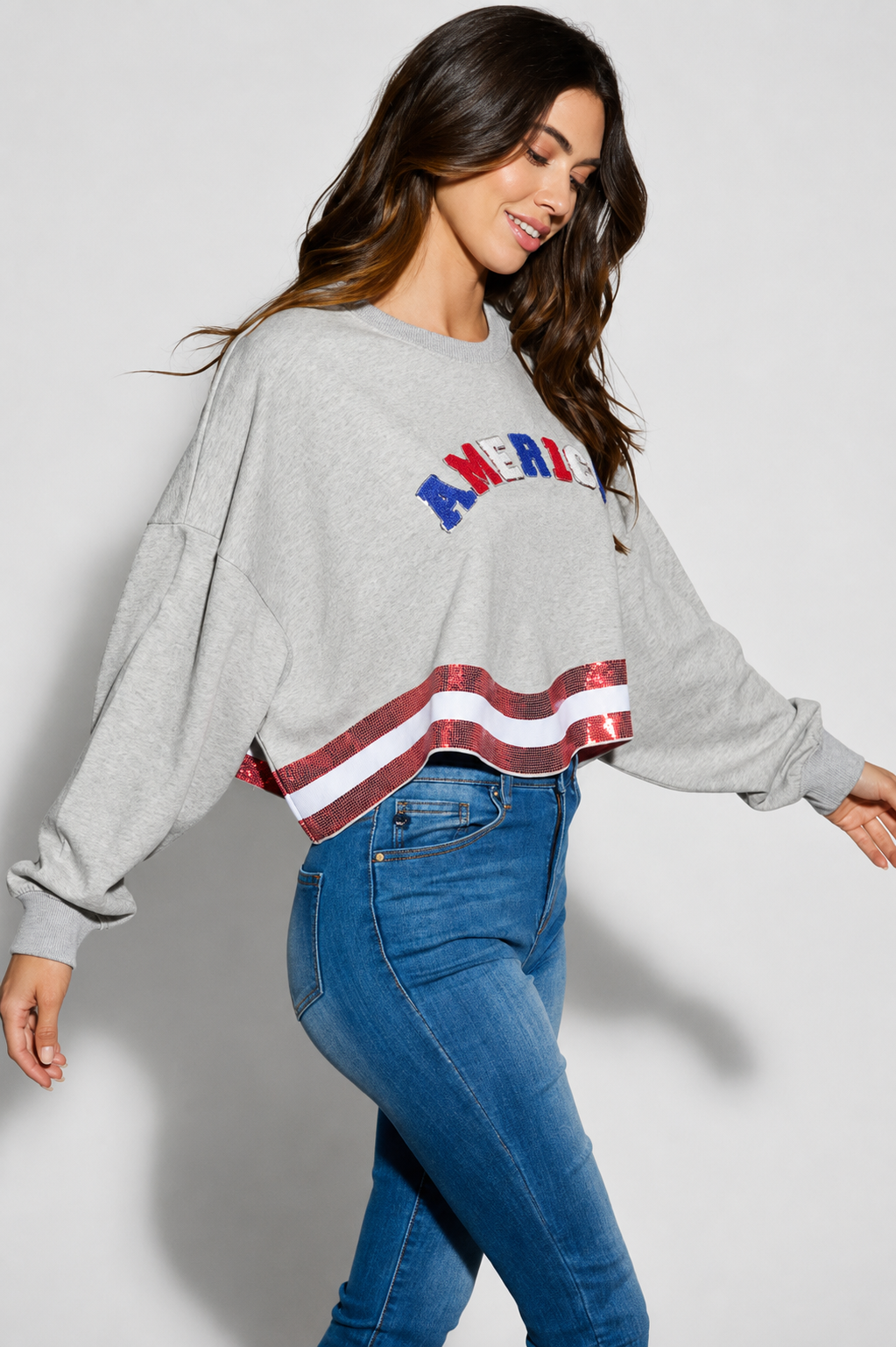 Americana long sleeve sequin pullover