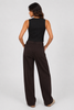 Gray blue high-waist wide-leg cotton pants