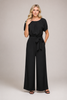 Short puff sleeve elastic waist wide-leg jumpsuit, front view