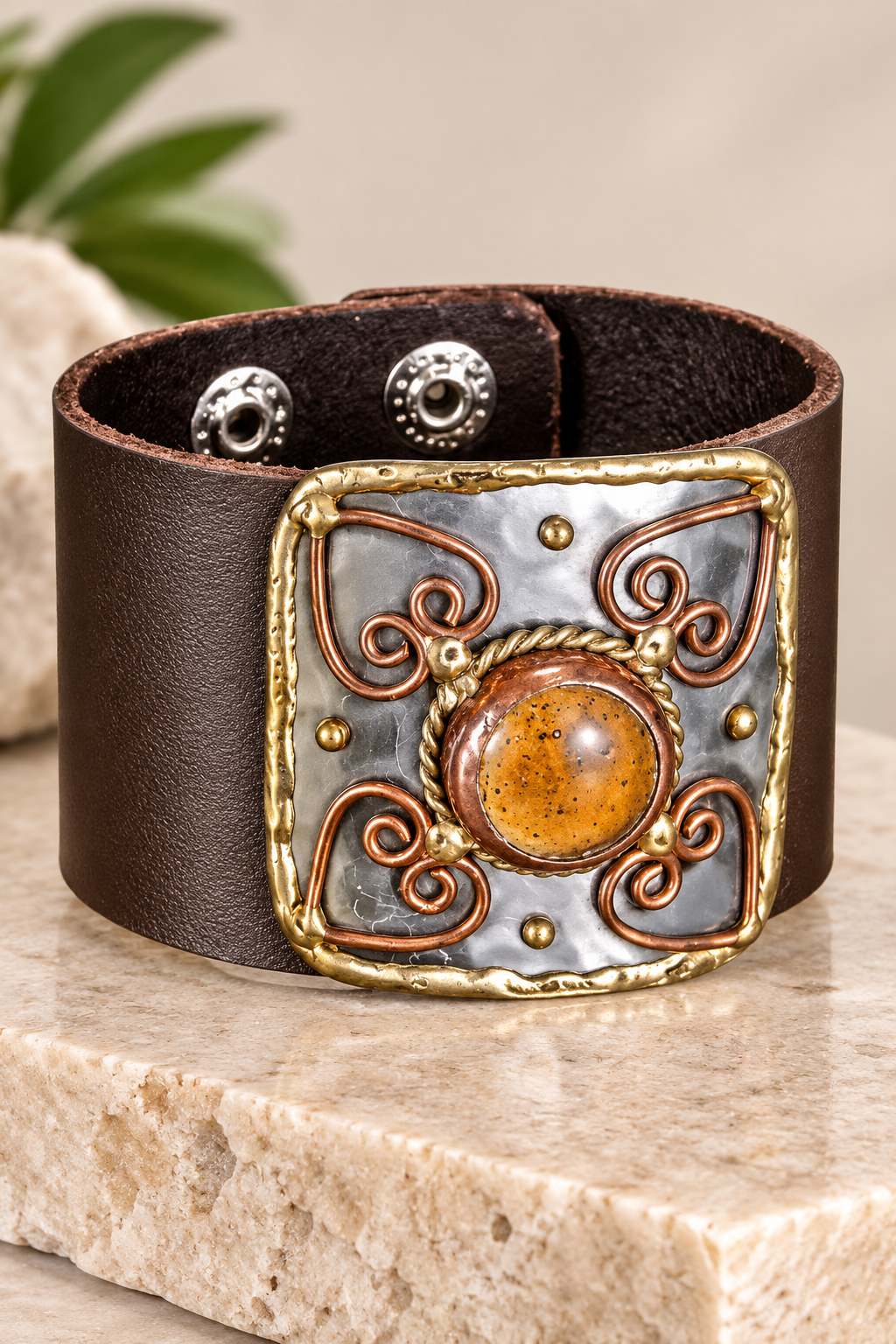 Rustic Heart Filigree Copper & Brass Cuff Bracelet