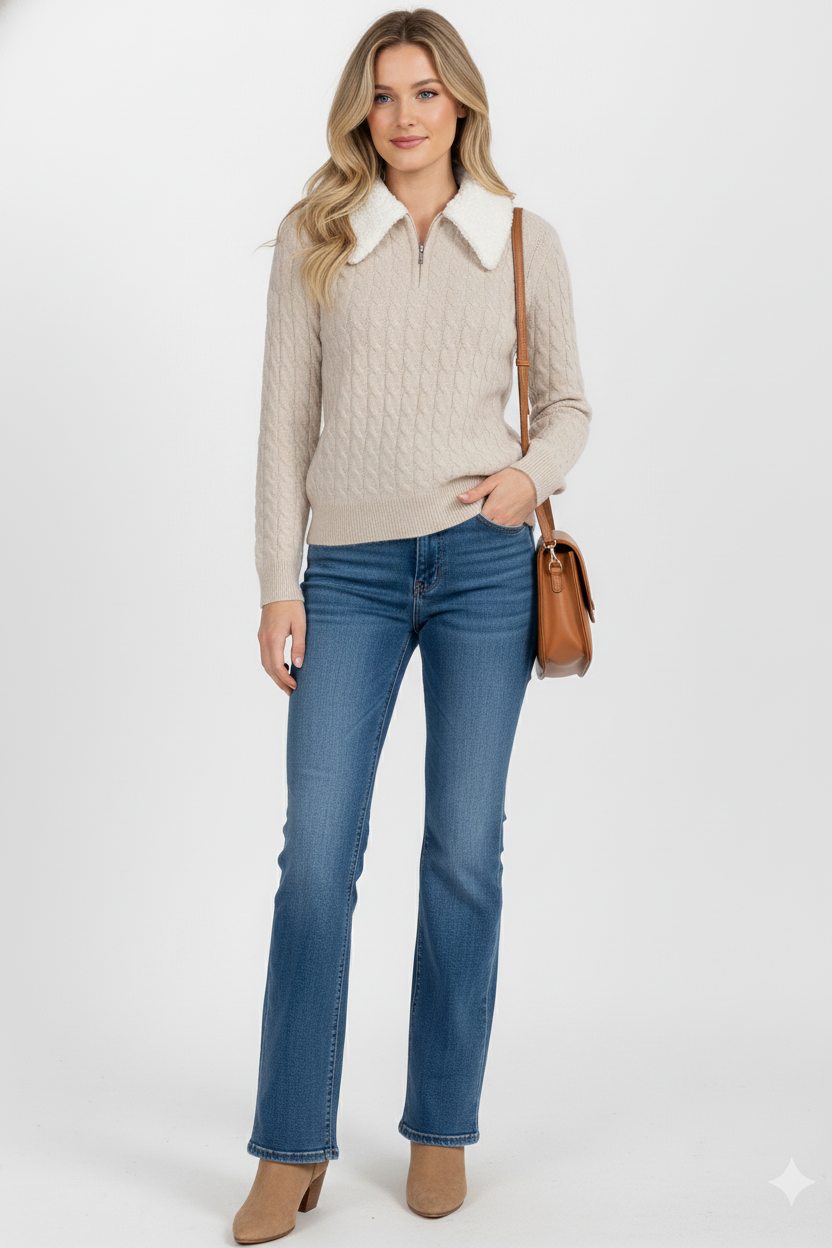 Nordic Nest Cable Knit Zip Up Sweater