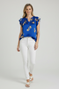 Cheetah print boxy top with split neckline