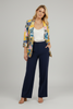 Yellow and blue paisley geometric 3/4 sleeve blazer