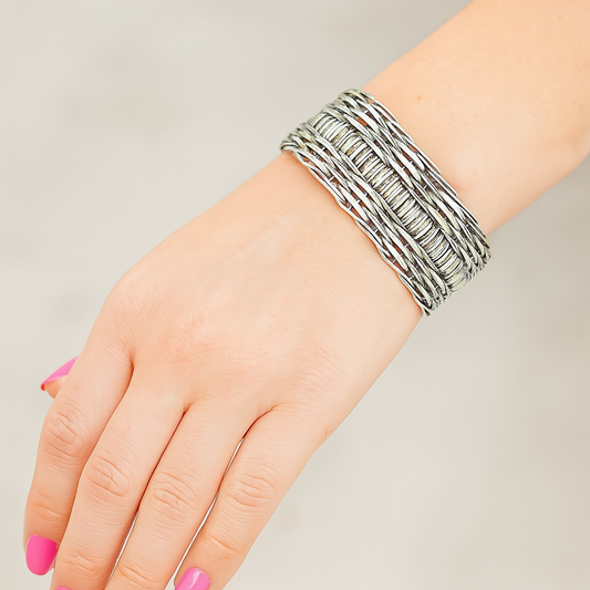 Handmade Silvertone- Adjustable Banjara Basketweave Cuff