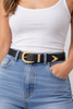 Carved western buckle faux leather belt