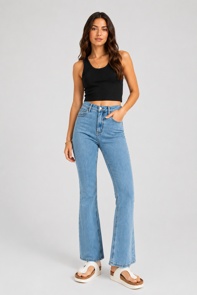 Medium blue high-waist flare jeans