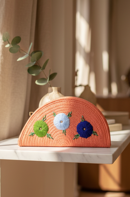 Handwoven Embroidered Jute Clutch Pouch Bag