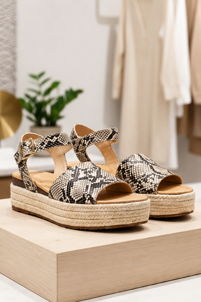 Bella Marie python print platform espadrille sandal