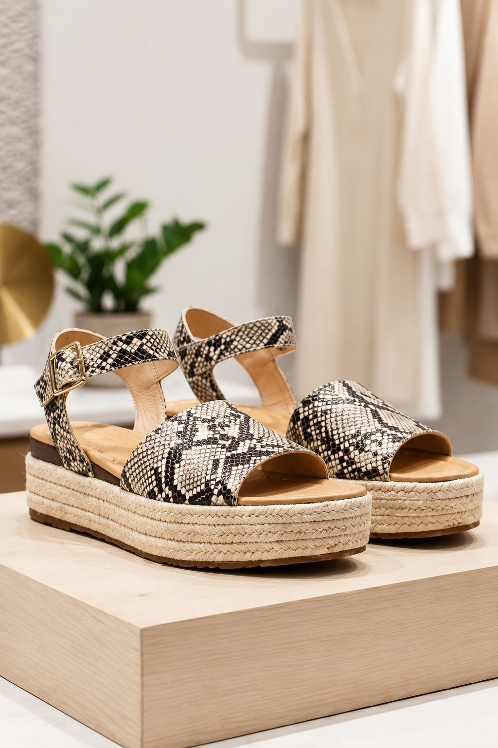 Bella Marie python print platform espadrille sandal