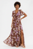 Violet floral surplice slit maxi dress