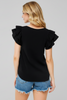 Black double ruffle sleeve tunic top styled