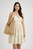 Two-tone raffia woven shoulder bag