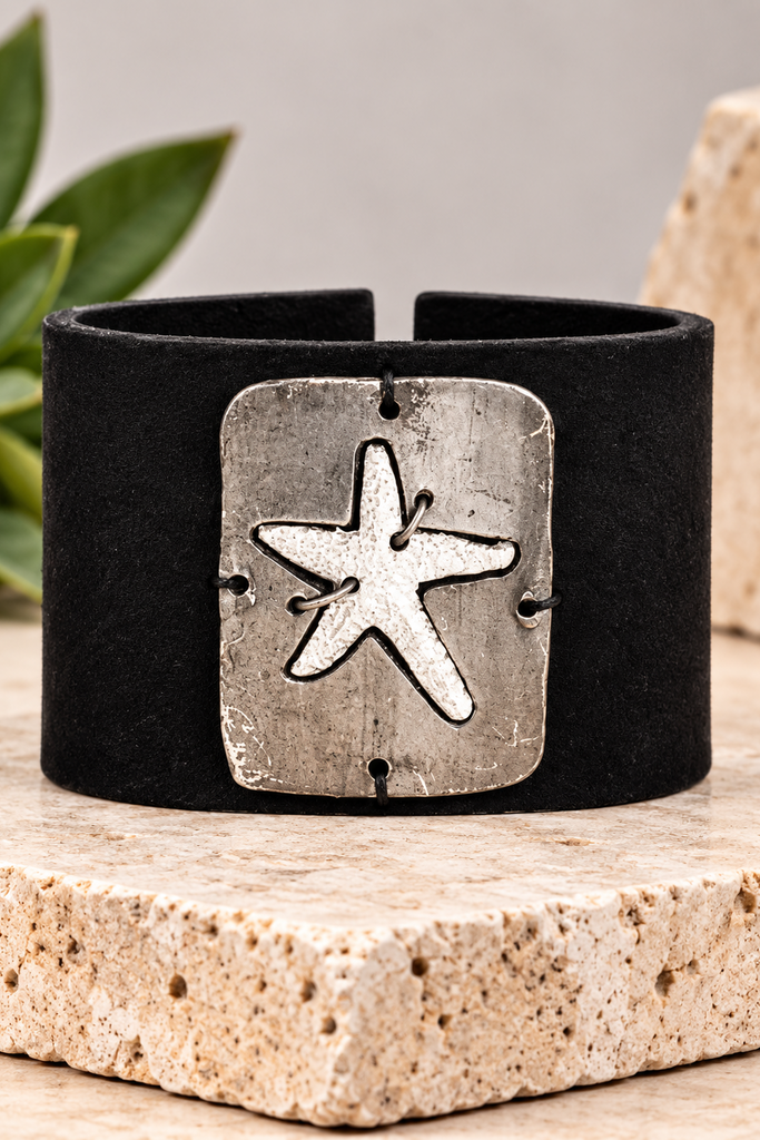 Starfish Accent Leather Cuff Bracelet