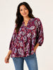 Wine paisley tiered baby doll tunic top, front view