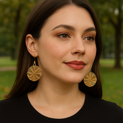 Handmade Brass round disc basketweave earrings