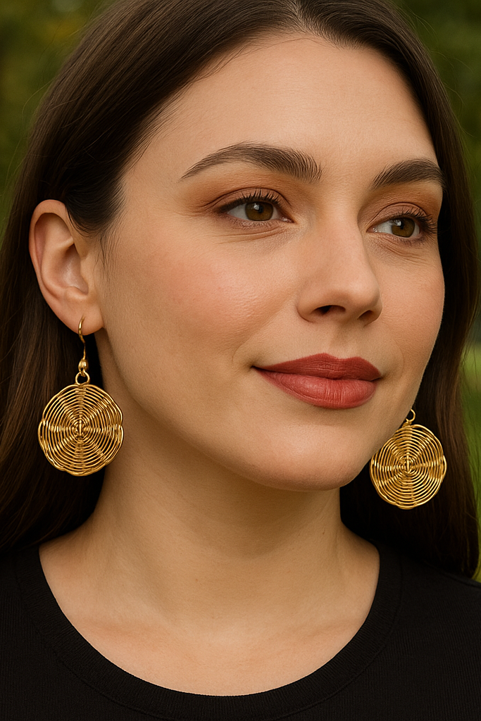 Handmade Brass round disc basketweave earrings