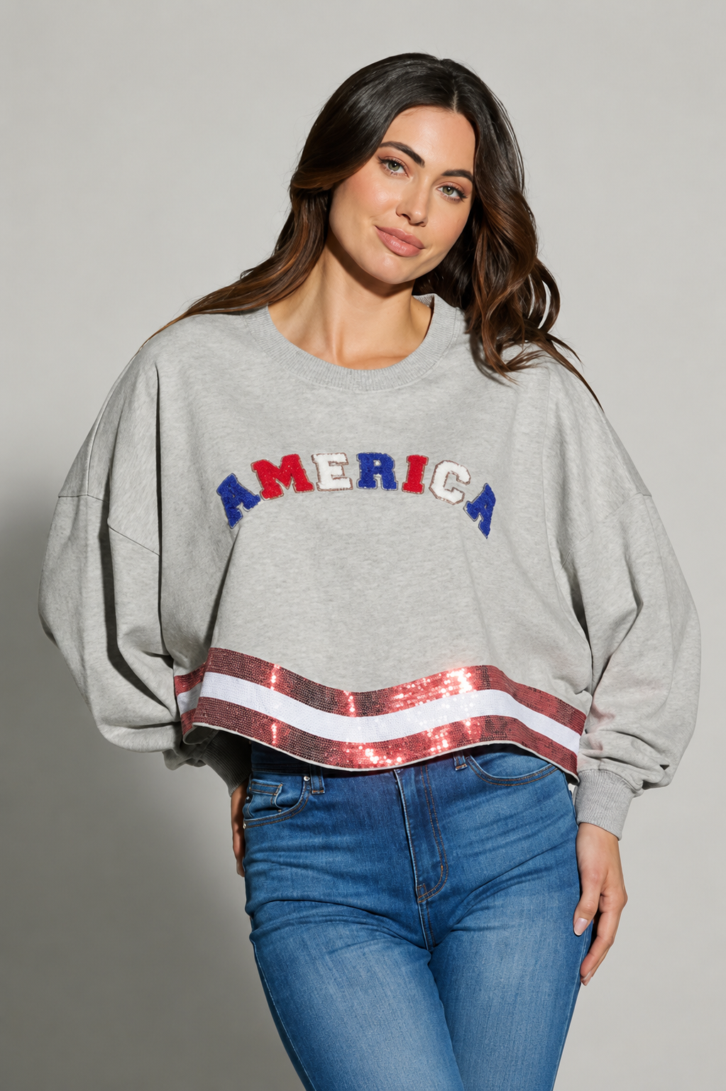 Americana sequin crop sweater long sleeves