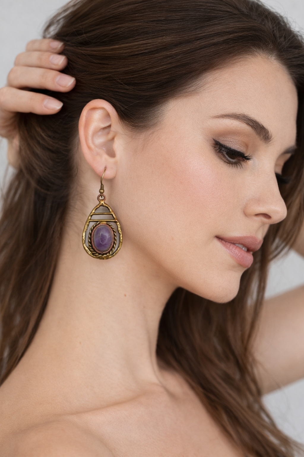 Handmade Mixed metal Janya amethyst stone Earrings