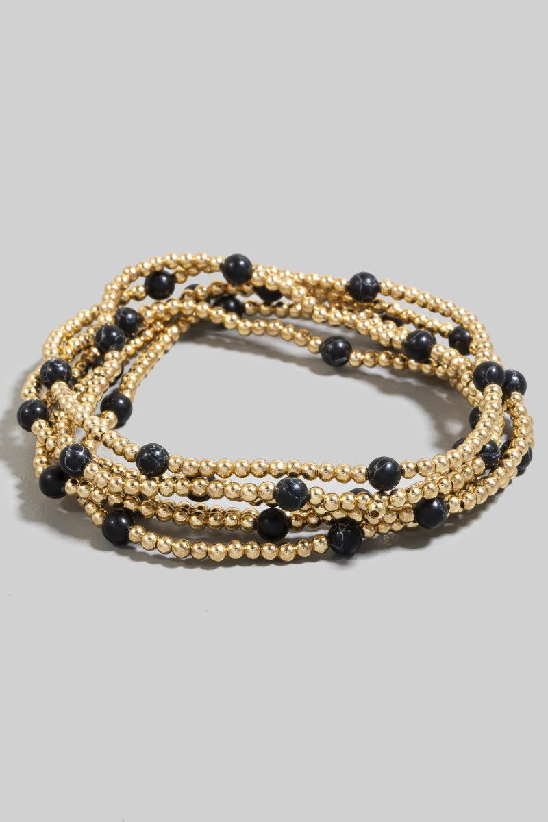 Mixed Mini Stone And Metallic Beaded Bracelet Set