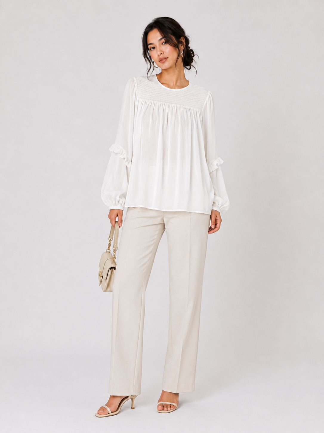 The Daydream Drop Smocked Yoke Ruffled Sleeve Blouse