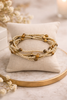 Mixed stone and metallic bead bracelet set, close-up