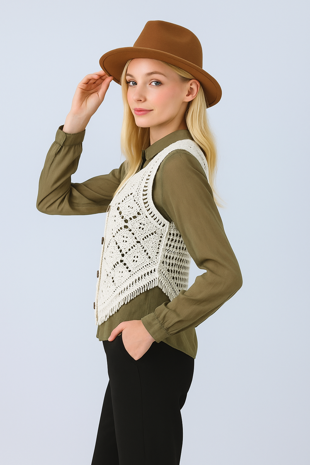 Ivory Horizon Crochet Lace Vest