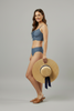 Blue gray middle-waisted ruched swimsuit