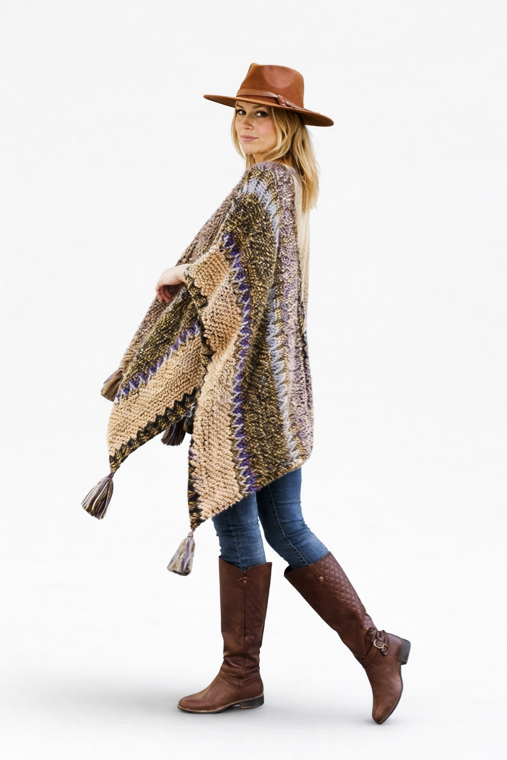 Colorful Sunset Draped Tassel Crochet  Ruana