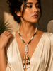 Crystal lariat necklace with agate, quartz, and aventurine
