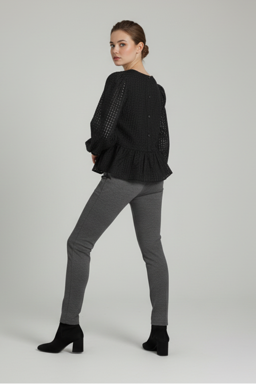 MOONLIT GAZE PEPLUM BLACK BABY DOLL BLOUSE