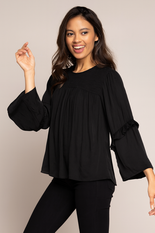 The Daydream Drop Smocked Yoke Ruffled Sleeve Blouse