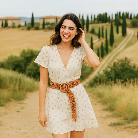 MACRAMUSE BEADED BROWN WOODEN BUCKLE BELT