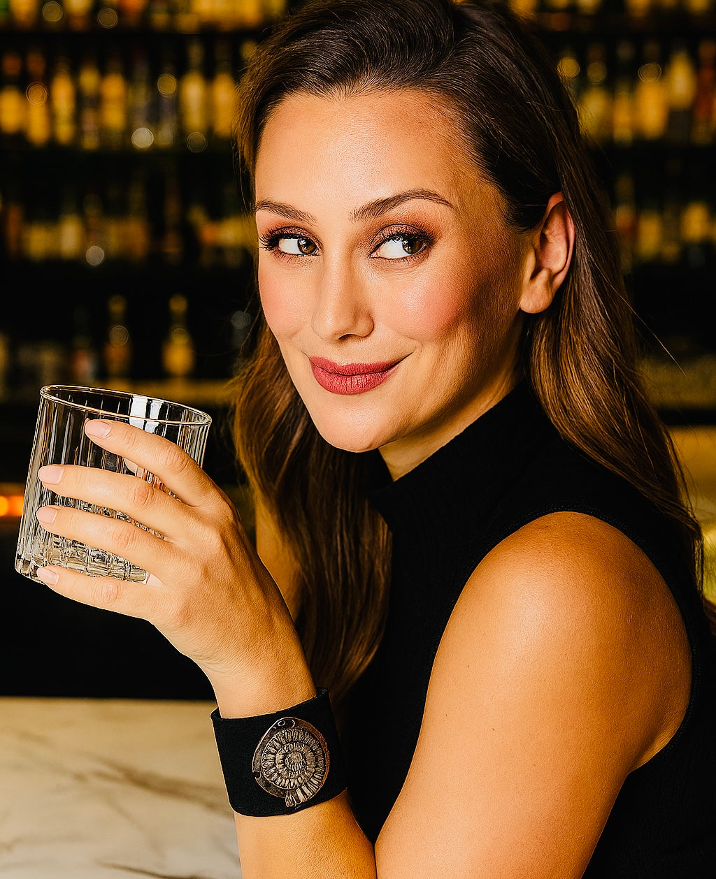 Handmade Metal Sea Shell Fossil Leather Bracelet