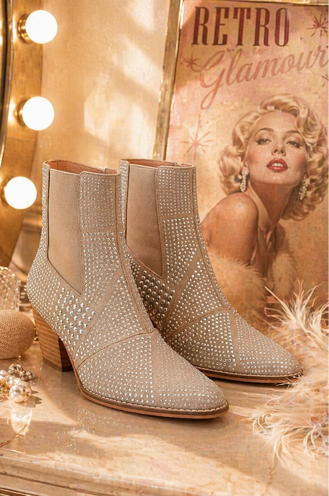 Sahara Sparkle Chelsea studded block heel ankle boot
