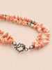 Pink coral nugget bead necklace with pearl pendant