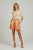 Golden satin shorts with wide-leg silhouette