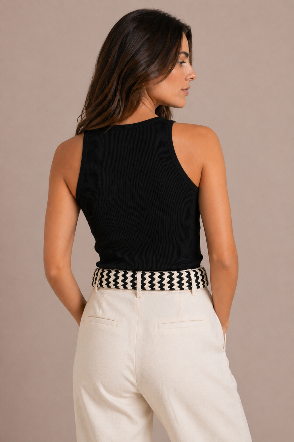 Brown two-tone braided belt, flat lay view