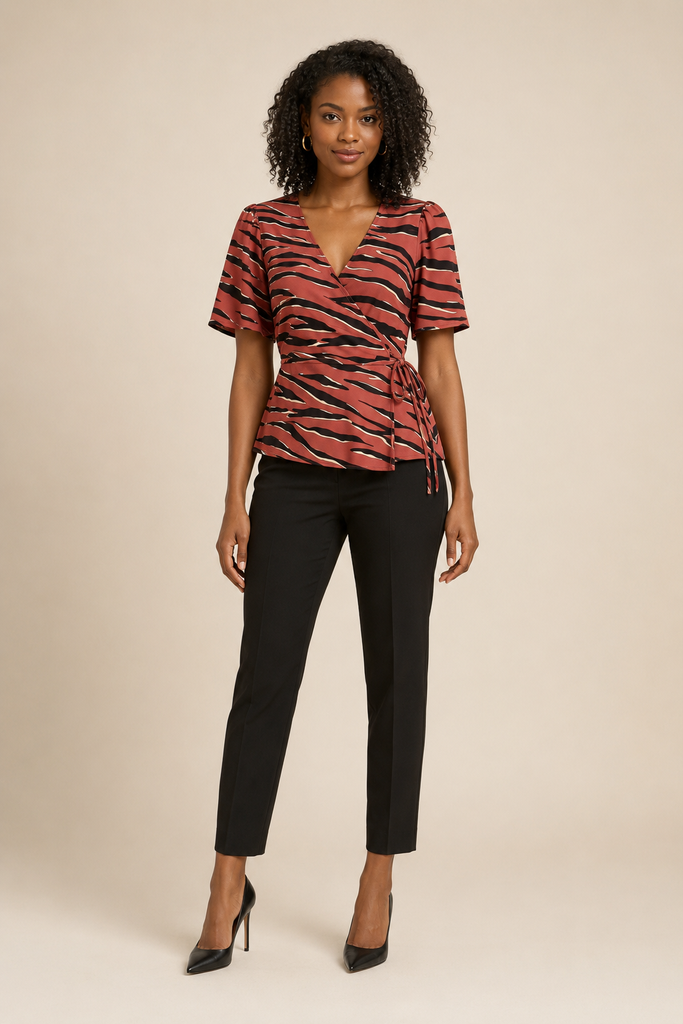 Zebra Tango Cap Sleeve Wrap Top