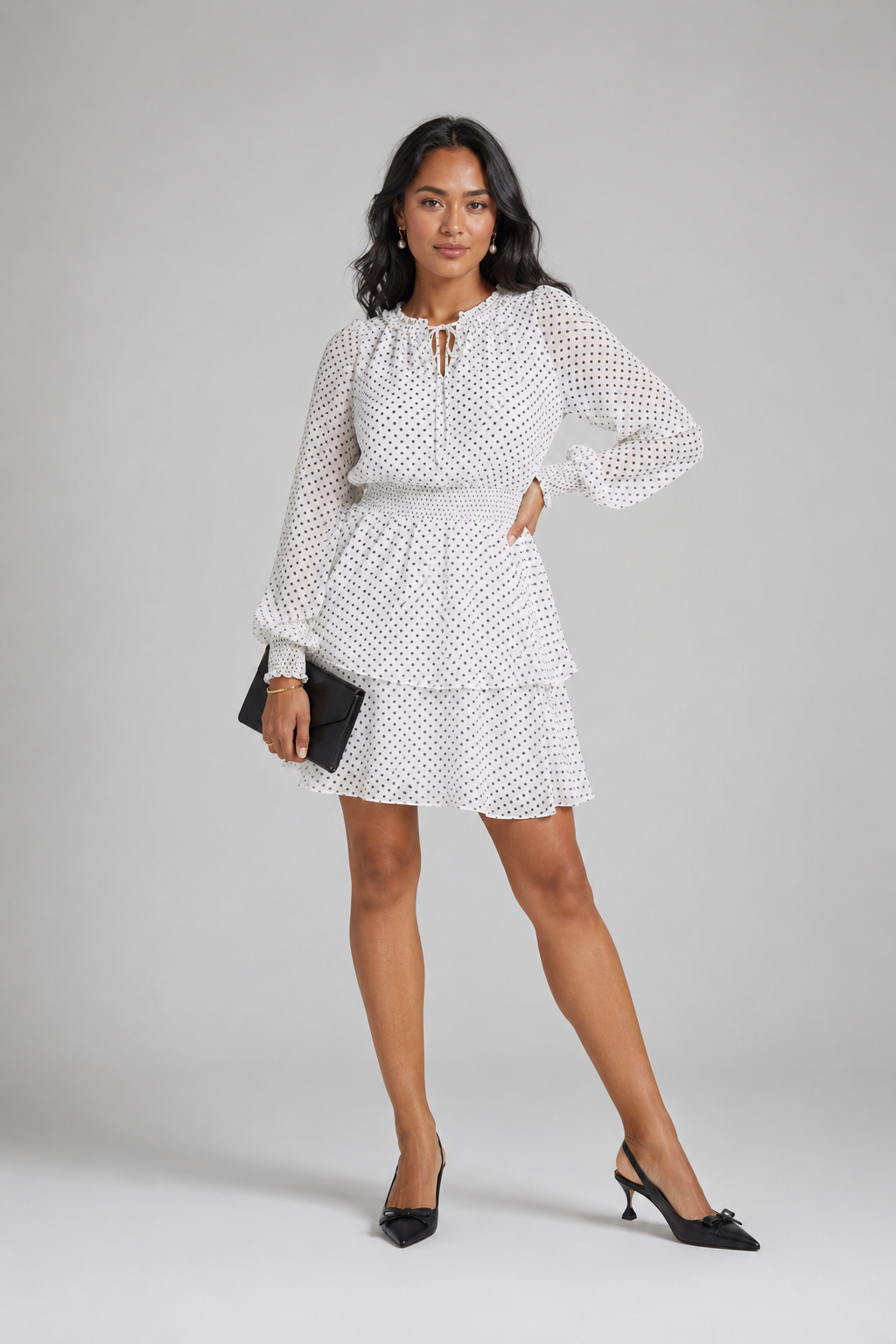 Parisian Polka Dot Charm Mini Dress