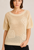 Coastal Crochet Applique Detail Knit Pullover Top